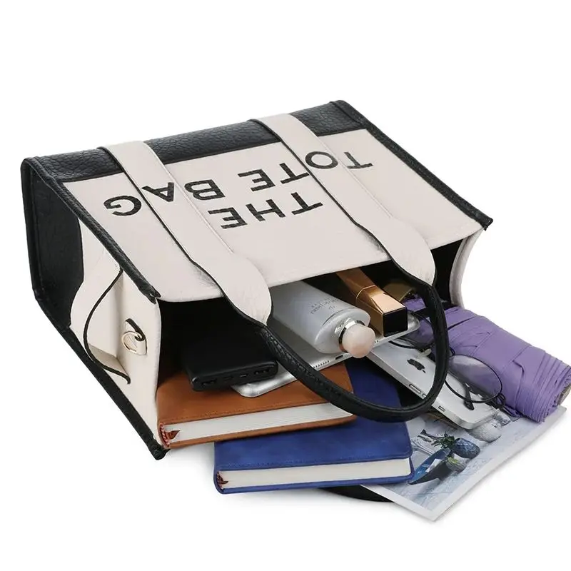 Letters Tote Bag Women\'s 2024 New Leather Shoulder Messenger Trend Fashion Color Matching Designer Bag Large Capacity Handbags