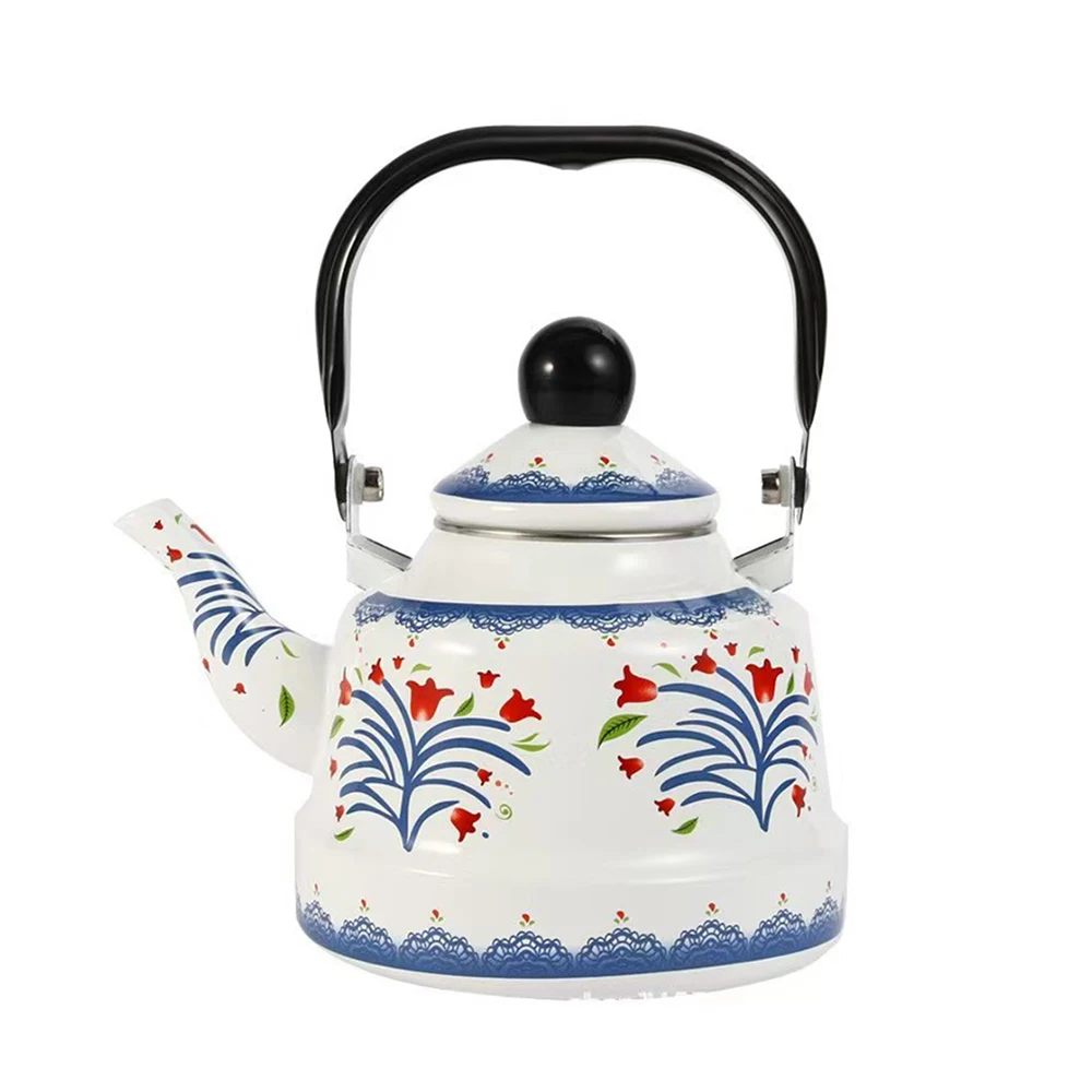 Porcelain enameled boiling water pot, Large capacity tea kettle, Gas induction cooker universal boiling tea pot, Enamel teapot