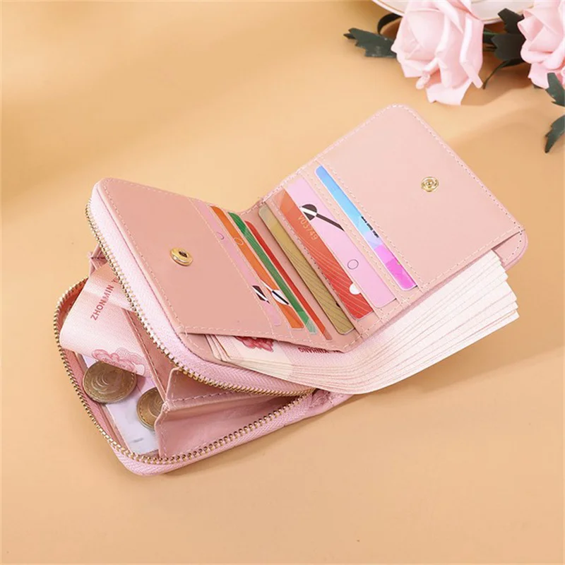 New Women Short Wallets PU Leather Female Plaid Purses Card Holder Wallet Fashion Woman Small Zipper Wallet With Coin Purse