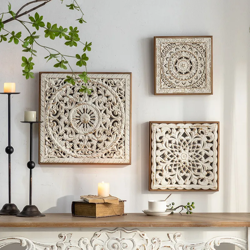 Vintage Wall Hanging Distressed Carved Barrier Decor,for Bnb Hotel Decoration Entryway and Living Room Unique Rustic