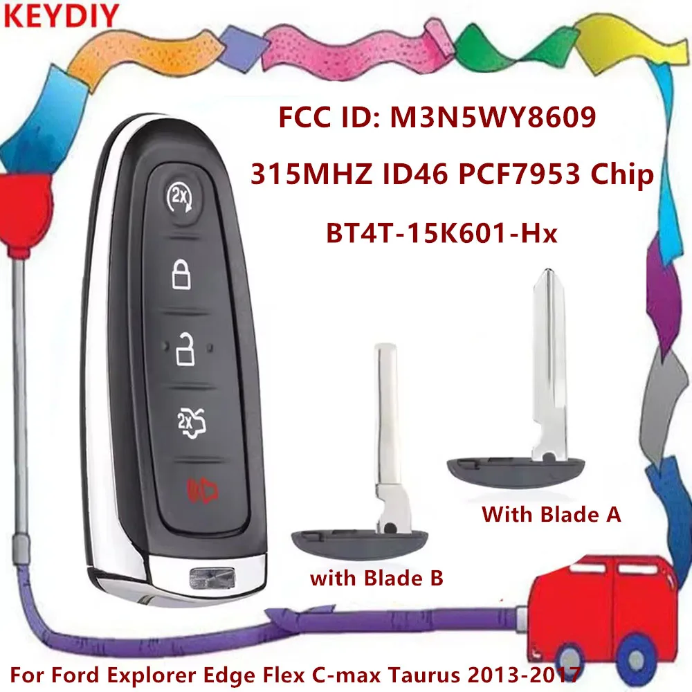 KEYDIY M3N5WY8609 BT4T-15K601-Hx 315MHz لفورد اكسبلورر إيدج فليكس C-max توروس 2013-2017 ID46 PCF7953 رقاقة مفتاح بعيد فوب