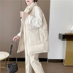 2023 New Women's Vest Jacket Down Cotton Vest Autumn Winter Jacket Thicken Loose Long Coat Female Sleeveless Waistcoat Snow Wear