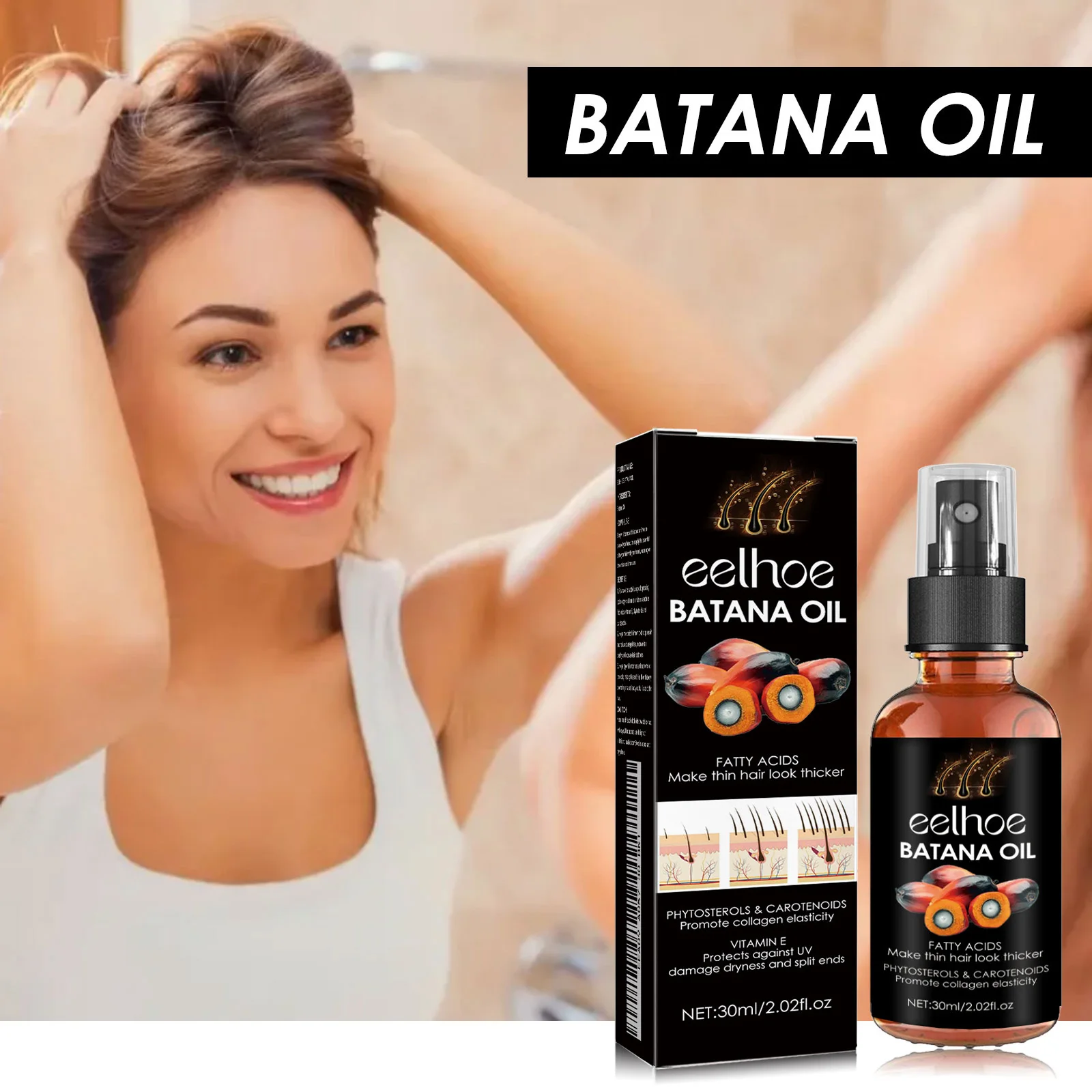 Natural Pure Batana Oil Hair Growth Organic Hair Oil For Repair Damage Restore Oil Scalp Repair Serum Spray Thicken Hair Care