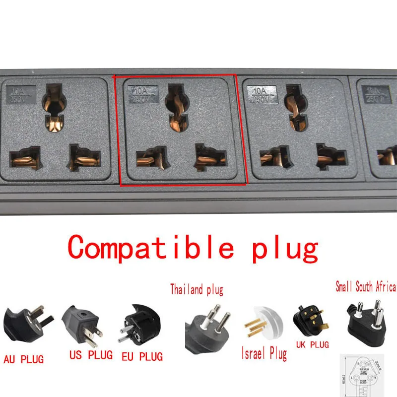PDU قطاع الطاقة etwork خزانة الرف 10A مقبس عالمي 1-9AC مع مقبس لاسلكي كشف الجهد مع مقياس التيار الكهربائي ، TPC USB