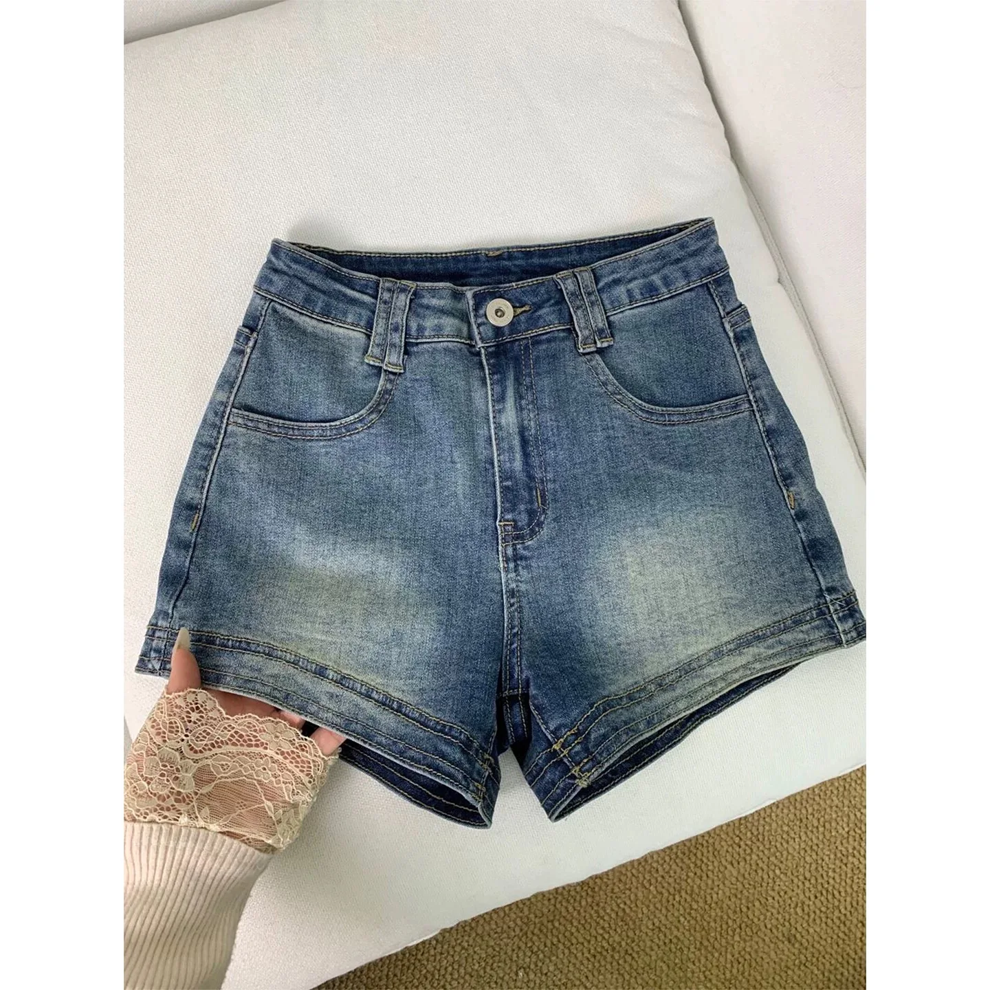 

Y2K Tight Shorts Women American Retro Jeans Summer Stretch High Waist Slim Fit Versatile Hip Hugging Pants