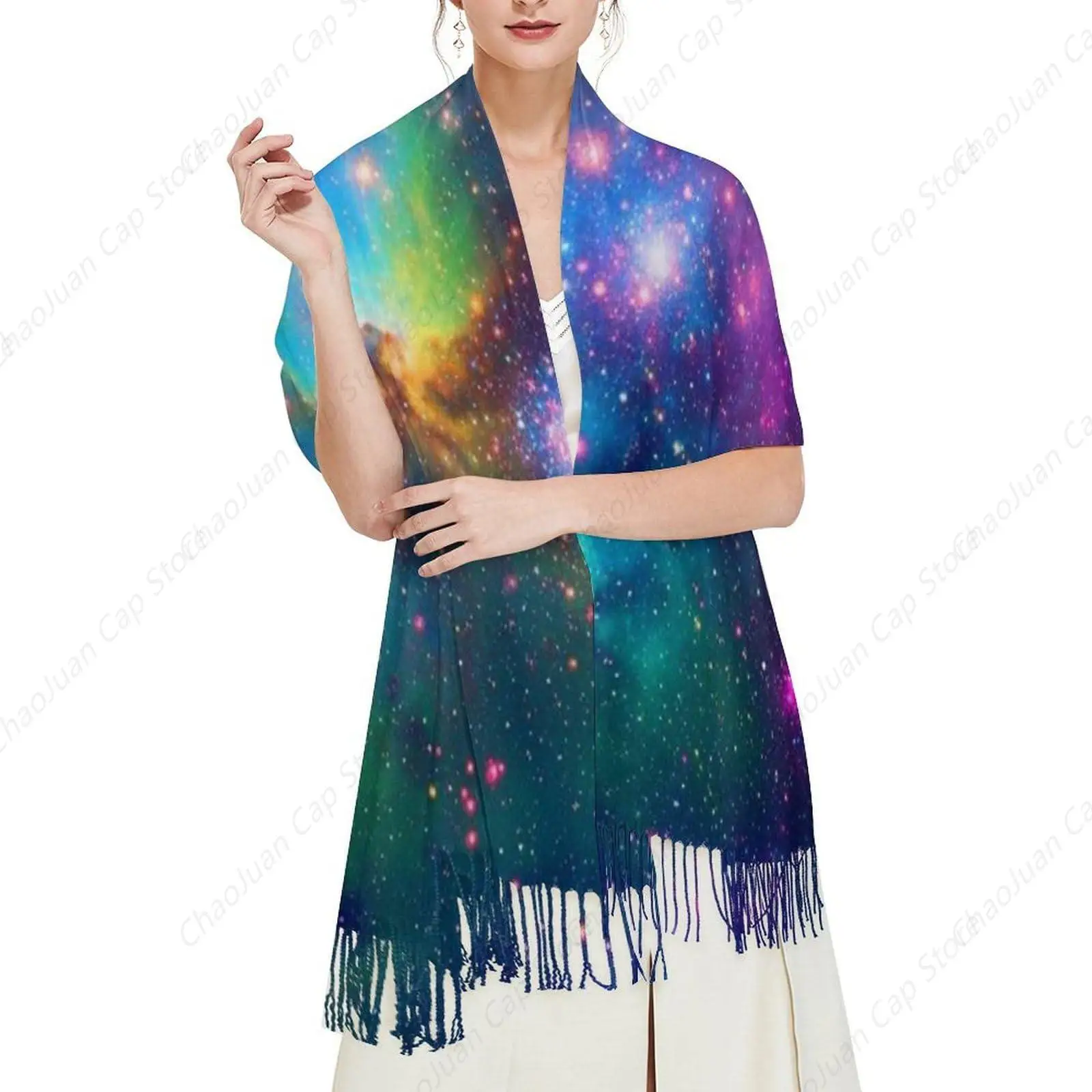 

Fashion Outer Space Purple Galaxy Stary Wraps with Tassel for Women, Adults Lightweight Breathable Pashminas, Travel Party