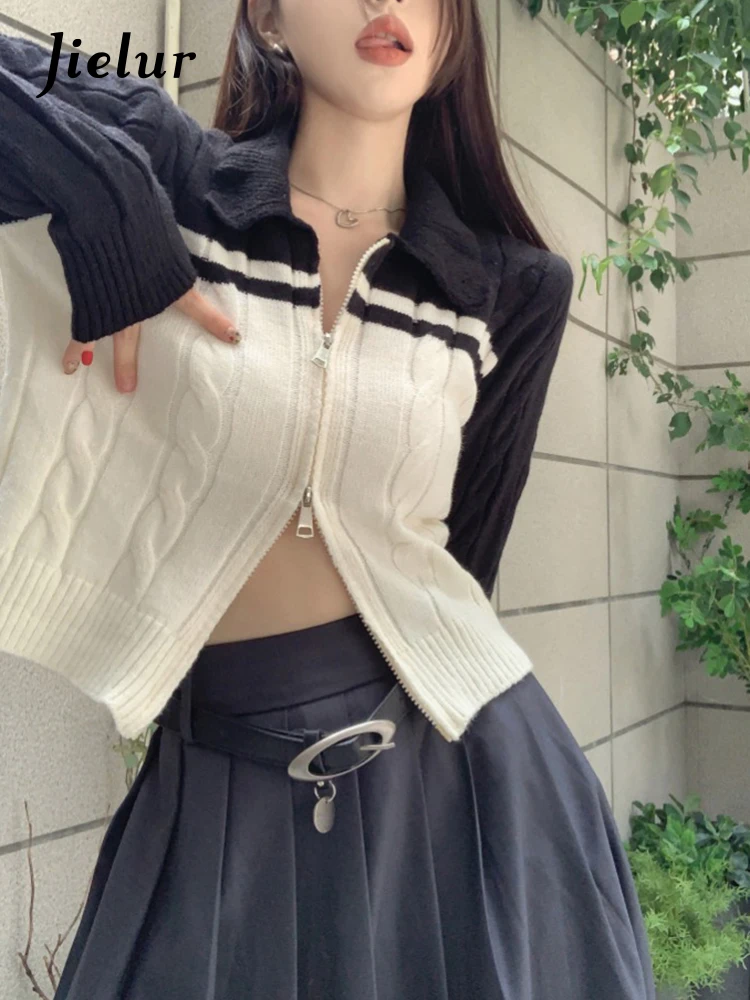 

Autumn New Spell Color Slim Woman Cardigan Fashion Street Casual Women Cardigan Korean Simple Basic Knitted Top Female Chicly