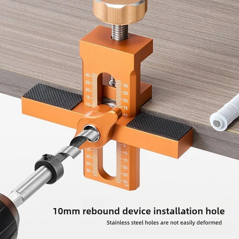 

10mm 2-in-1 Cabinet Hinge Jig - Self-Centering Drill Guide for Doors & Panels, Quick Installation Template with Clamps