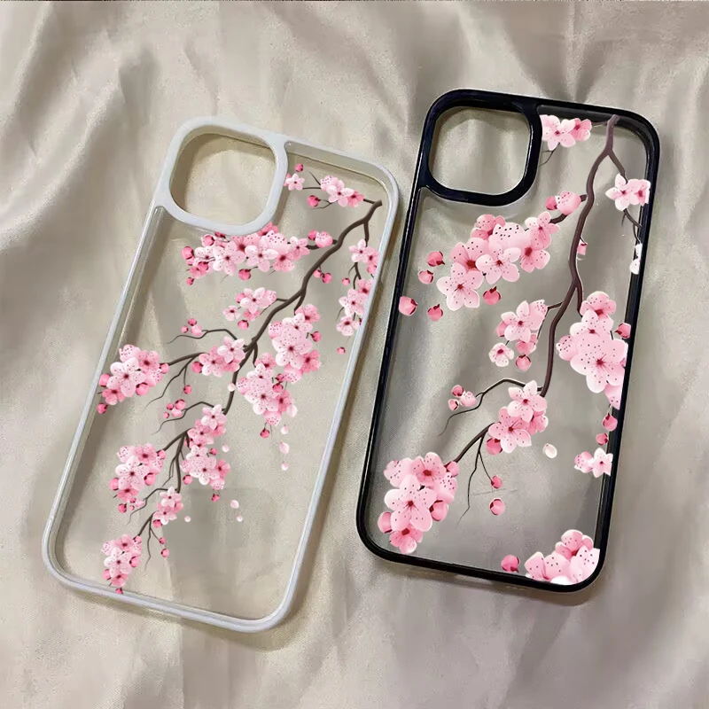 Cute Pink Cherry Blossom Phone Case for iPhone 17 16 15 Pro 14 13 11 12 Pro Max 16E X XR XS 7 8 Plus SE 2022 Shockproof Cover