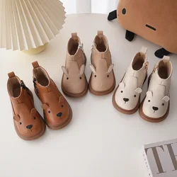 Children's Leather Boots [japanese Style] Autumn And Winter Fleece-lined Cute Girls' Boots