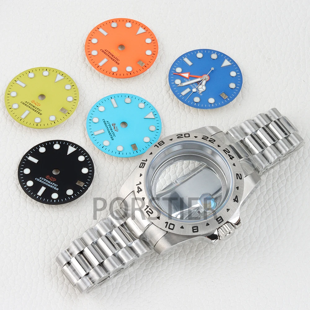 NH34 39mm Case Solid Stainless Steel Sapphire for Explorer NH34 Movement 28.5mm Green Luminouis Dial Watch Parts