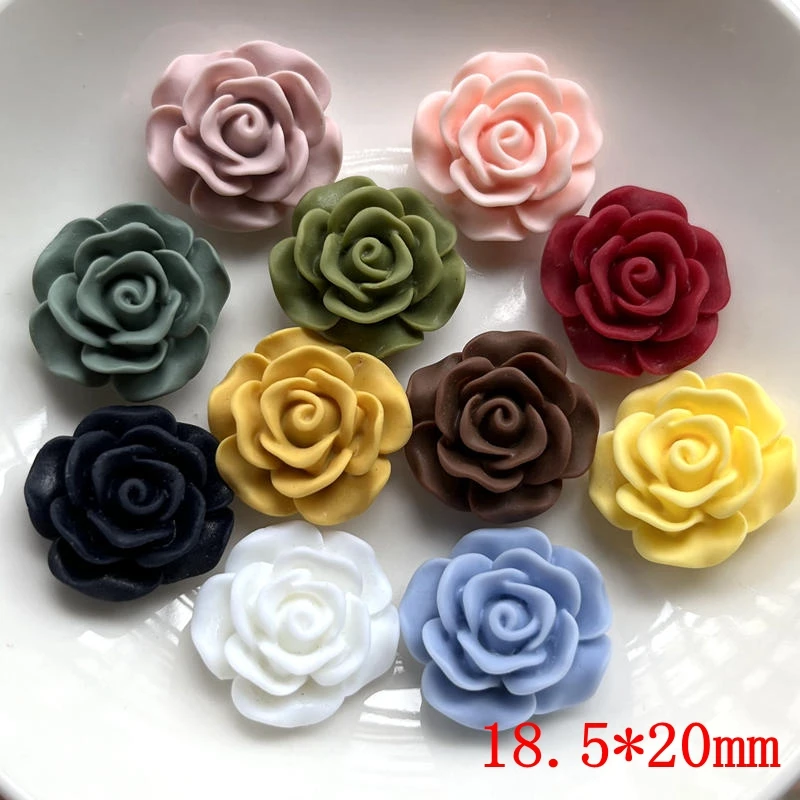 20pcs 20mm rose flower Flat Back Resin Gems Crystal Stones Beads for DIY Crafts -HF68