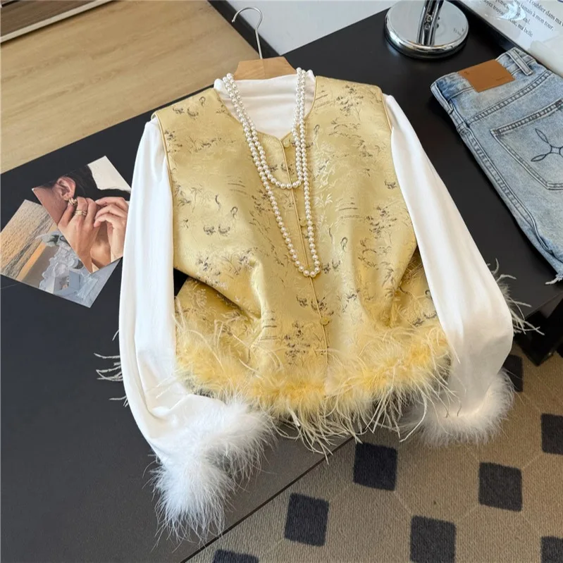 

plus Size Women's New Chinese Sle Set Vest Jaet Base irt Two Piece Set Thiened Long Sve round Ne Daily Wear