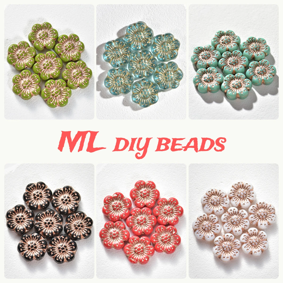 

14mm Czech bead six petal flower plate hot stamping glass bead DIY bead accessory