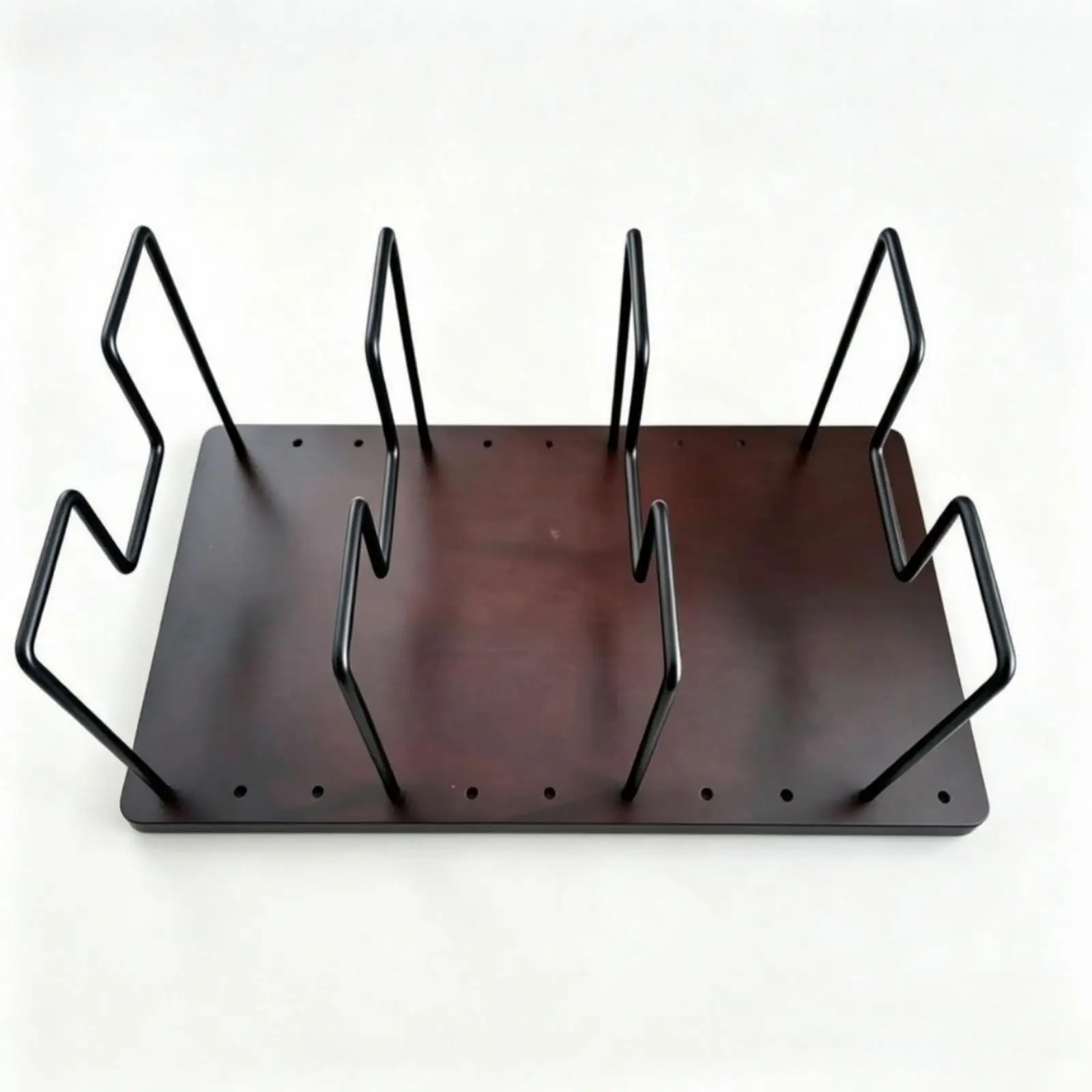 Desktop Book Magazine Organizer Shelf for Vinyl Records Albums with Metal Partitions Wood Base for Office Counter