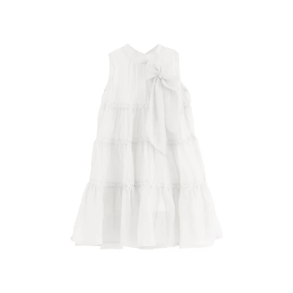 

Fashion Ruffle Girls Princess Dress Large Bow Loose Summer Cake Dress Party Children Teens Long Dress Summer