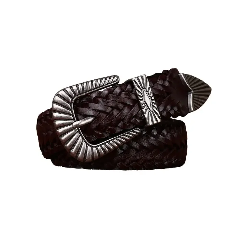 3CM Wide Braided Leather Belt for Women – Handmade, Full Grain Leather, Couple's Casual Style