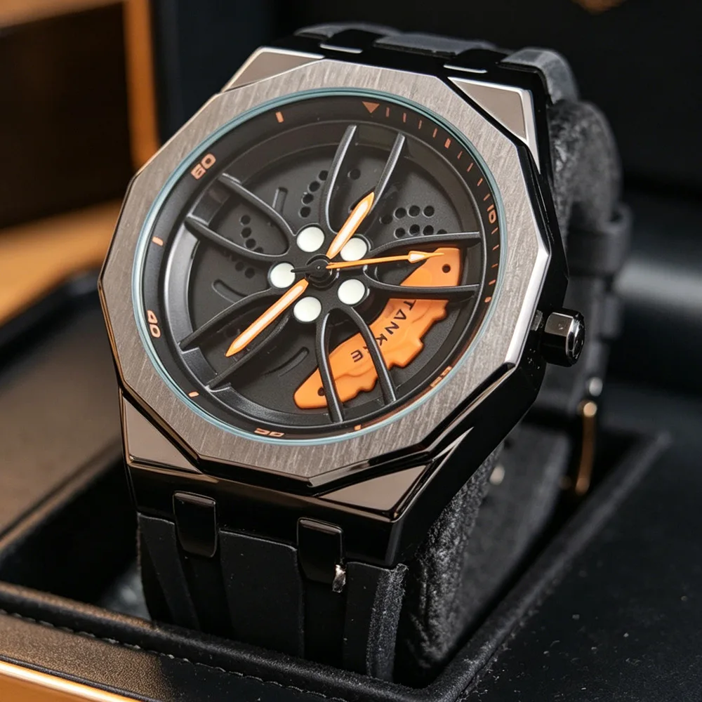 Meistverkaufte Hochwertige Quarz-Armbanduhr für Herren mit Drehbarem Zifferblatt, Personalisiert, Klassisch, Leuchtend, Rotierend, Gummiarmband