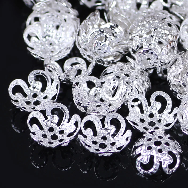 

6mm 8mm 12mm Hollow Flower Filigree Loose Spacer Beads Caps Silver Gold Accessories Components Supplies For DIY Jewelry Making