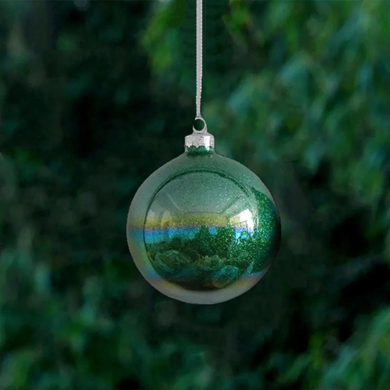 

Small Packing Different Diameter=6cm 8cm 10cm 12cm 15cm Lustre Green Powder Glass Globe Pendant Christmas Gift Tree Topper Ball