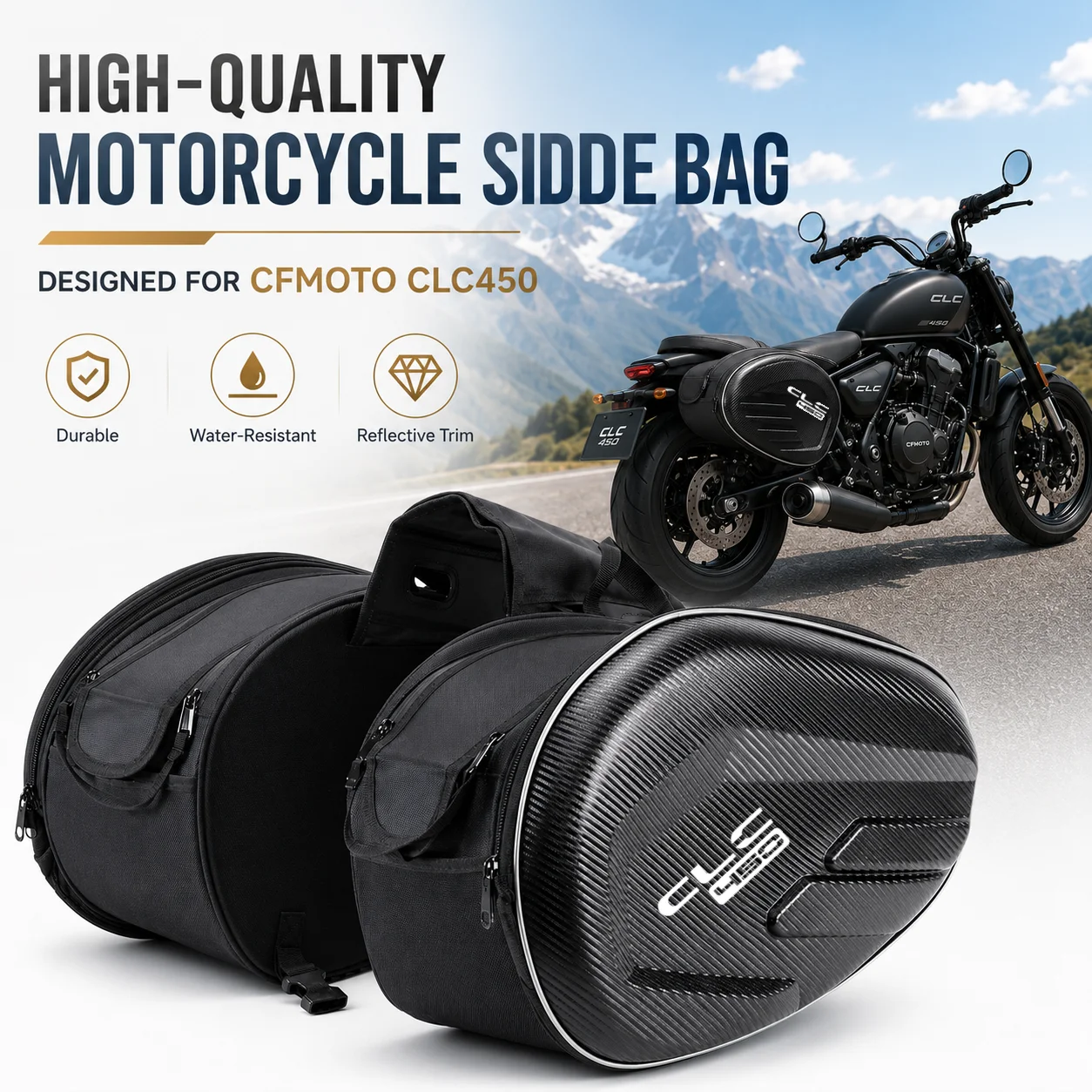 For CFMOTO CL-C450 CLC 450 2PCS Motorcycle Pannier Bags Luggage Saddle Bags Side Storage Fork Travel Pouch Box Motorcycle Side