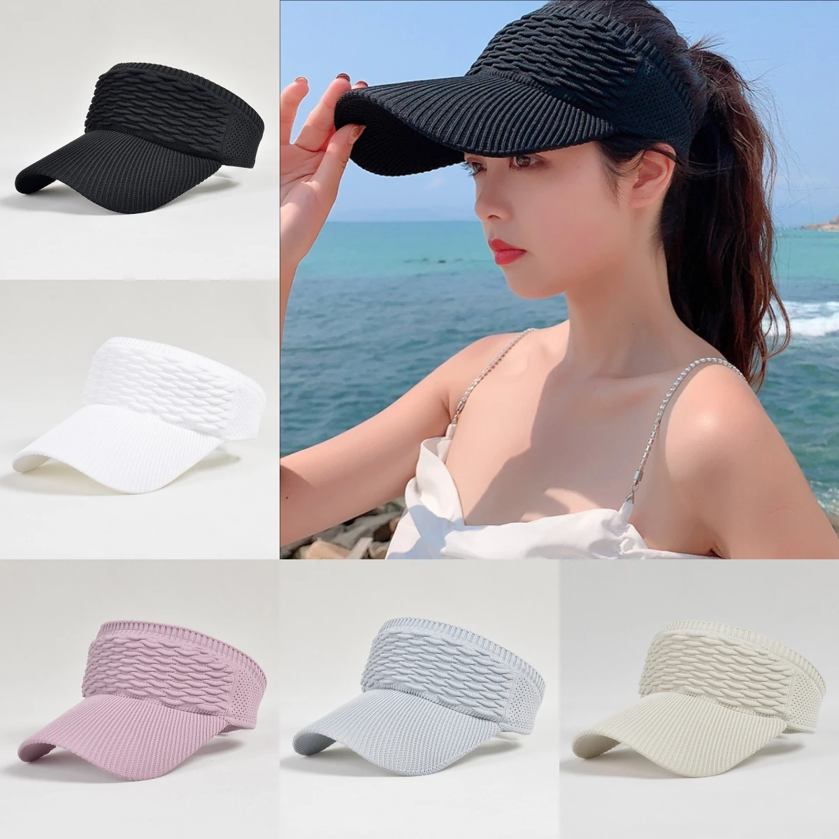 

Knitted Hollow Empty Top Hat Comfortable Breathable Versatile Sun Hat Long Eaves Clear Texture Styles No Top Duckbill Hat