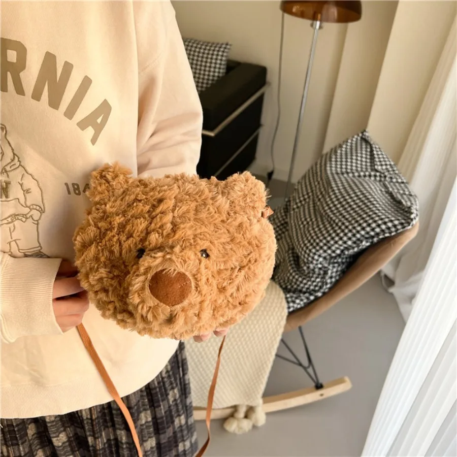 Bear Plush Bag Fluffy Plushie Toy Cute Cartoon Plush Backpack Shoulder Bags Bear Doll Crossbody Messenger Birthday Gifts