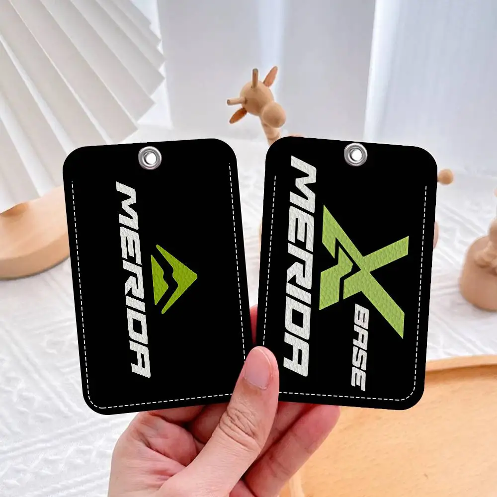 Bicycle Brand Merida Rectangle ID Card Case Keychain Access Card Bag Key Tag Ring Leather Card Holder Key Ring Access