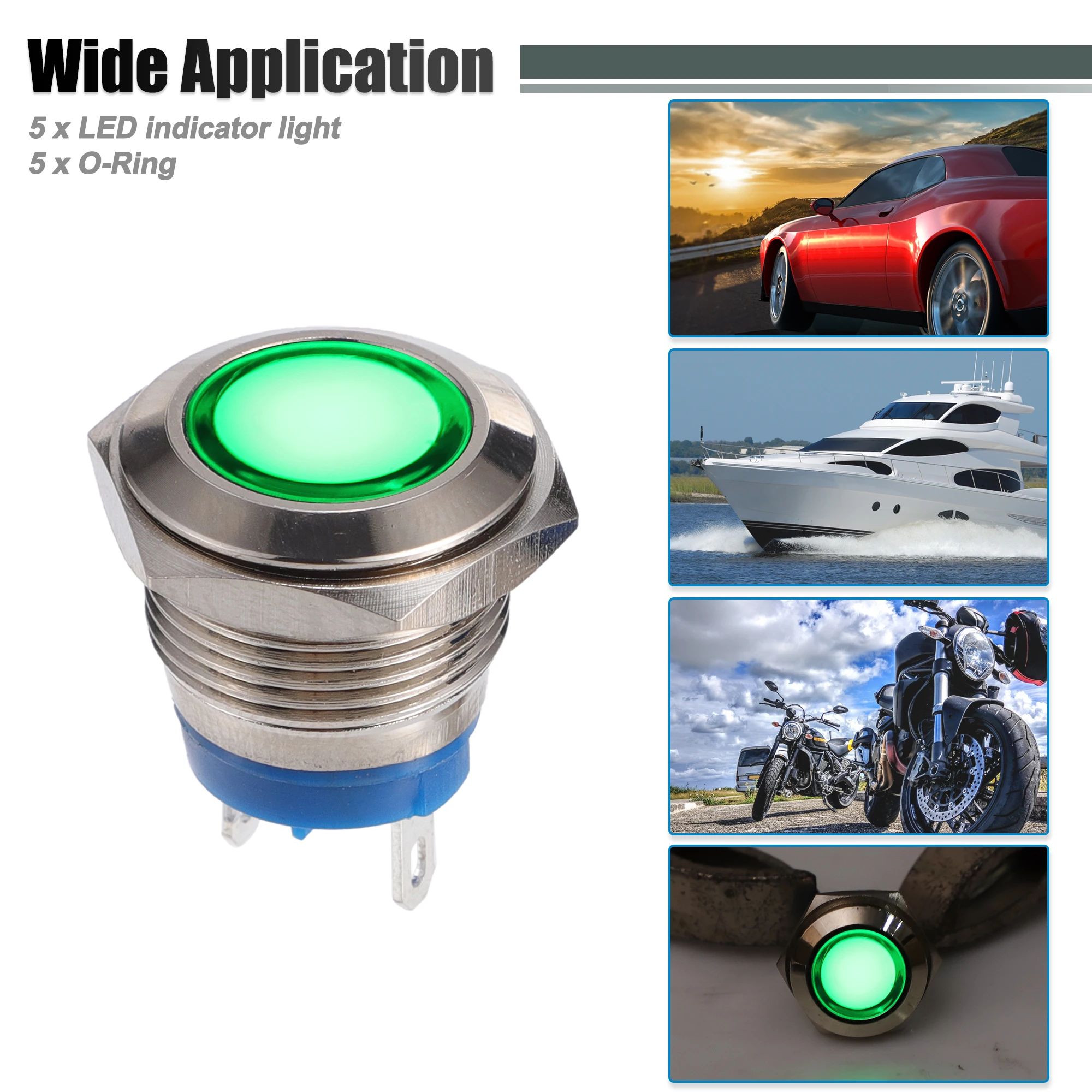UXCELL 5 Pcs 16mm LED Waterproof Pilot Indicator Signal Warning Light Internal Green