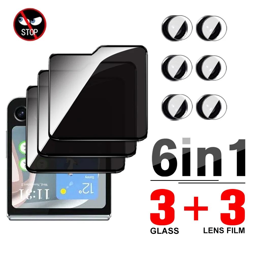 6in1 Privacy Back Glass For Samsung Galaxy Z Flip6 Screen Protector Film For Samsung Z Flip 6 ZFlip 6 Camera Lens Tempered Glass