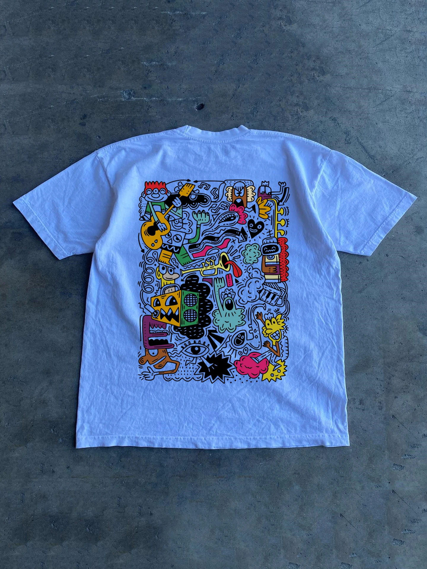 Pure Cotton 260g Heavyweight Short Sleeve T-Shirt Cute Back Graffiti Design Unisex Couple's T-Shirt Breathable Comfortable So...