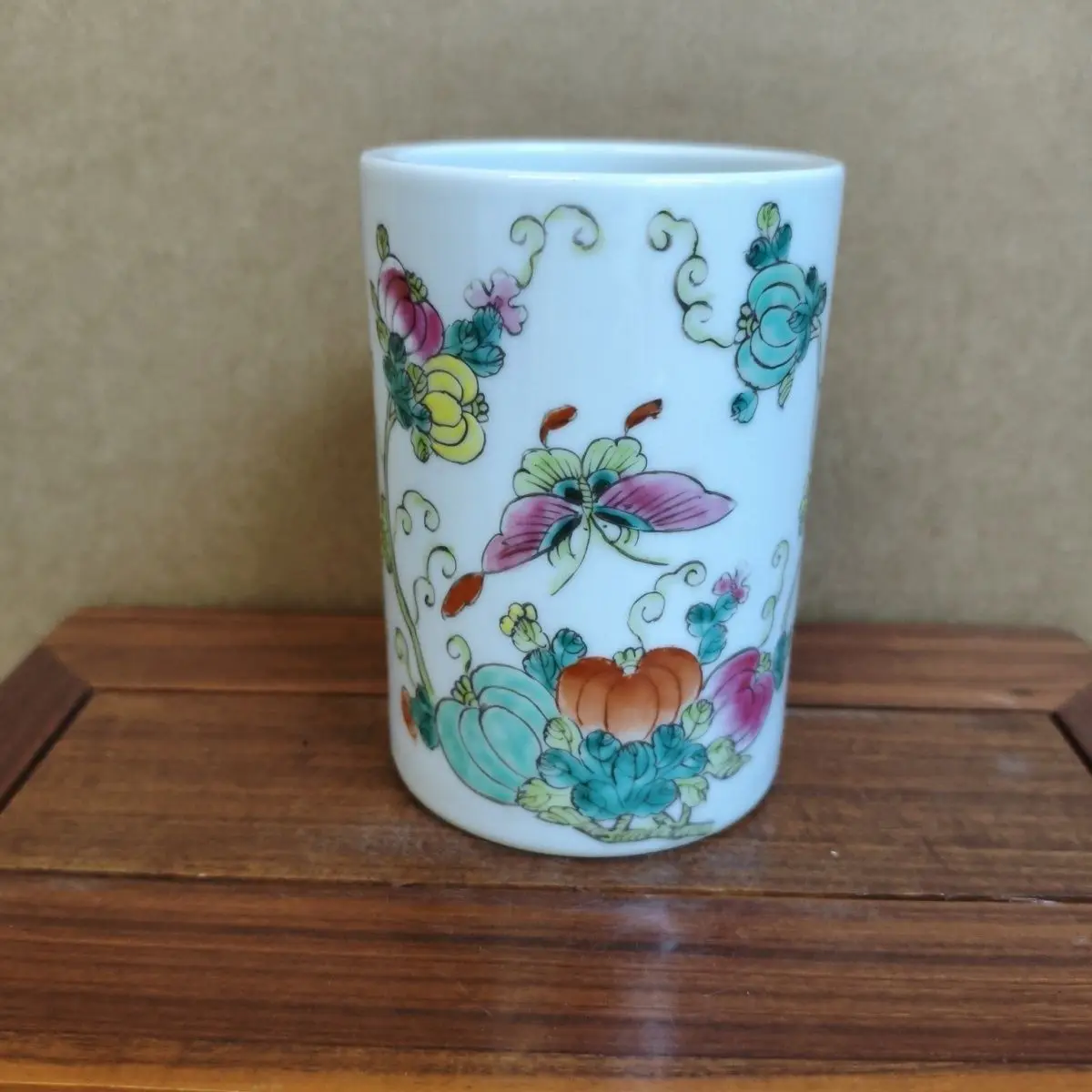 Vintage Handmade Pastel Decorative Jar Bottle Box Painted Butterfly Fruit Melon Design Collectible Decor