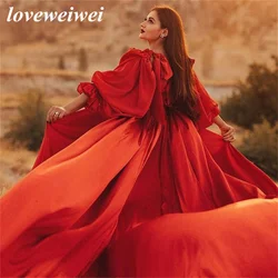 Loveweiwei V Neck A Line Evening Dresses Stain Long Sleeves Prom Dresses Orange Court Train Prom Gowns vestidos de fiesta