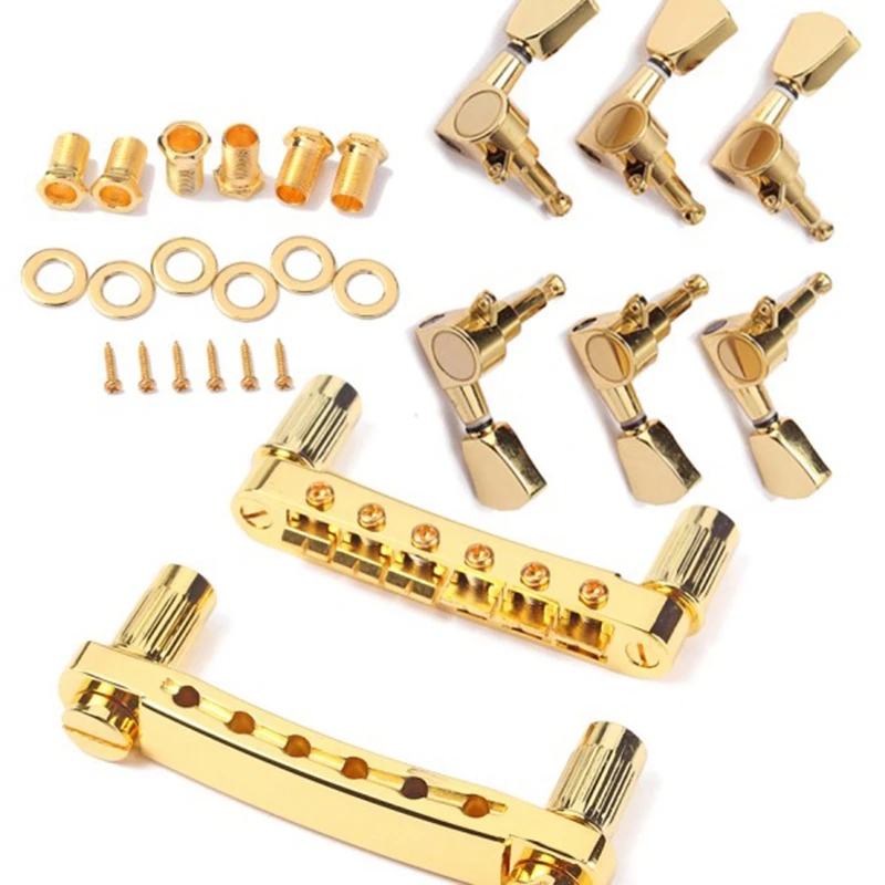 A12E-A ชุด Gold String Saddle Tune-O-Matic Bridge & Tailpiece สําหรับ Gb Lp กีตาร์ไฟฟ้าสไตล์