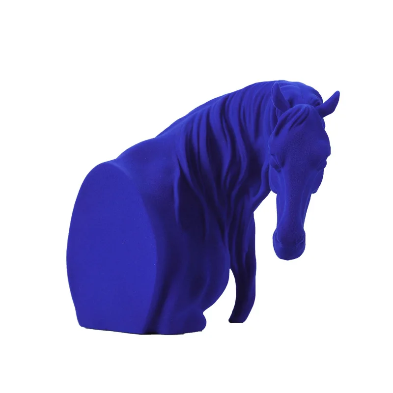 Modern Simple Model Room Ornament Blue Flocked Horse Head Light Luxury Sales Office Niche Decorative Abstract Art Horse Head