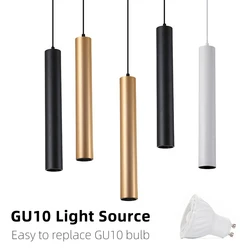 Substituível longa superfície montado tubo LED lâmpada pingente, luz de suspensão para bar, cozinha ilha, cabeceira luminárias, preto e branco, GU10