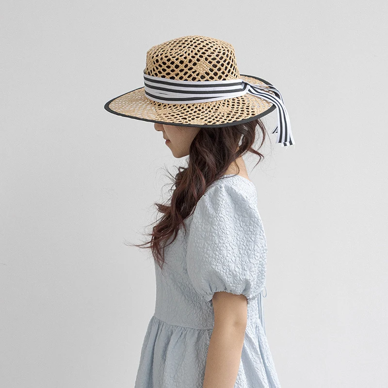 2023 New Summer Designer Hat Handmade Raffia Straw Binding Flat Top Straw Hat For Hat Caps Men Women Boater Wide Brim Panama Hat