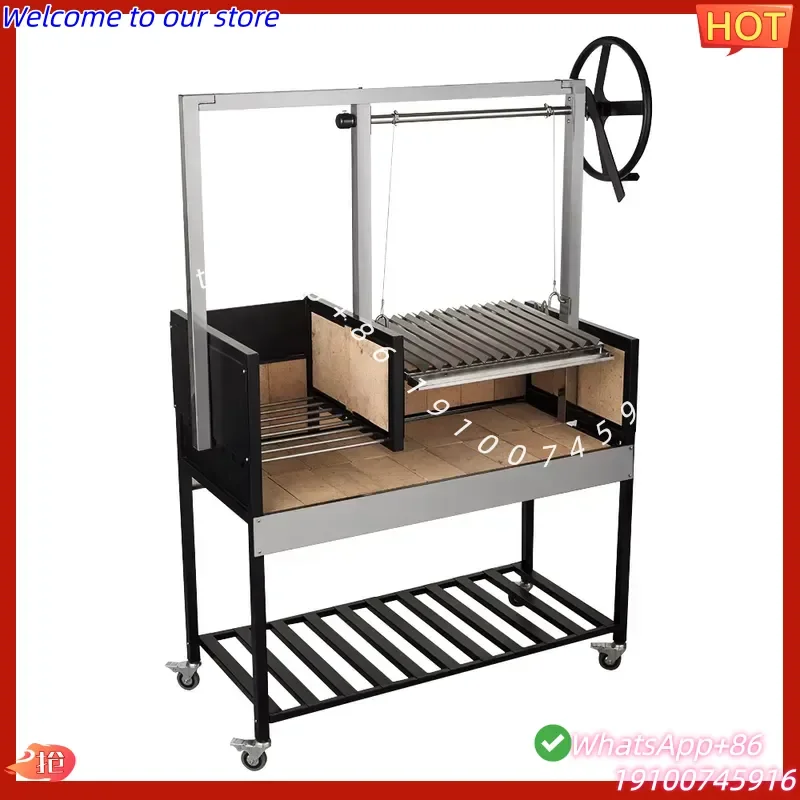 2026Hot HDL24 Freestanding Charcoal Spit Roaster Argentinian Grill Parrilla Barbecue Argentine Brasero Grill