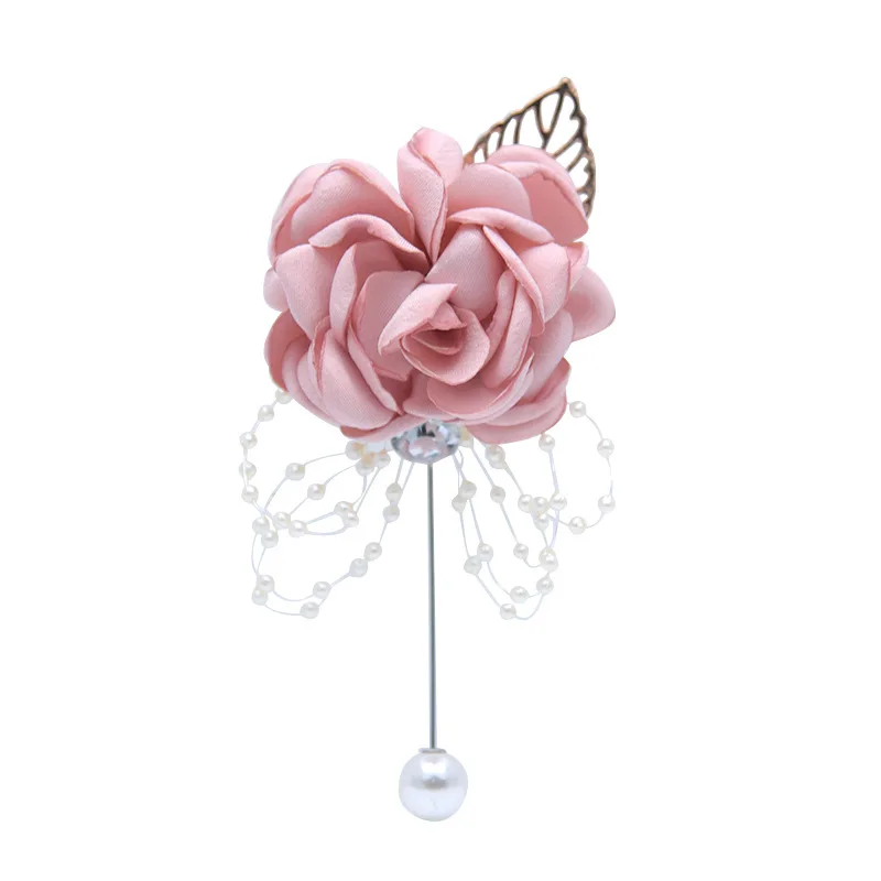 

PinK Bride Bridesmaid Corsage Wedding Ornament Imitation Rose Brooch Groomsman Groom Exquisite Pin Decoration Marriage Accessory