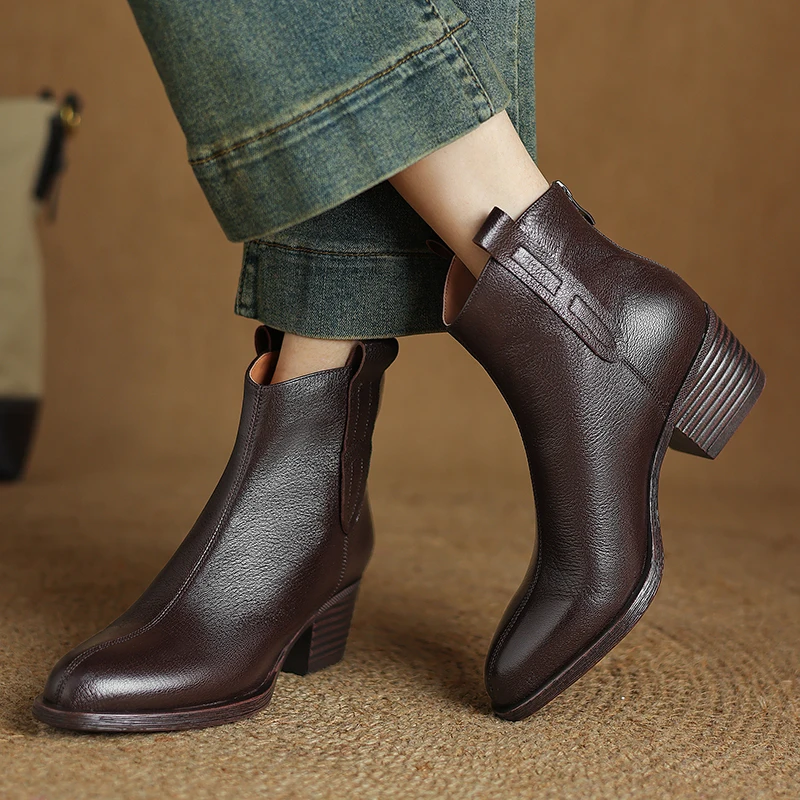 2024 damskie Chelsea Boots prawdziwej skóry nowa moda jesienno-zimowa damskie botki Retro krótkie buty biurowe damskie czółenka