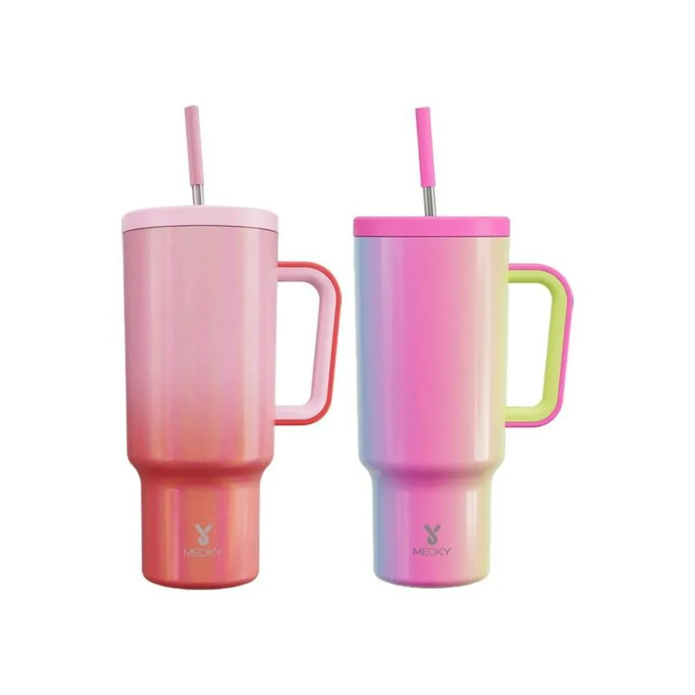 

Food GradeMeoky Cup,40oz Tumbler Handle,ReusableVacuum Tumbler insulated Tumbler Lidand Straws,Leak Resistant Lid Water Bottle