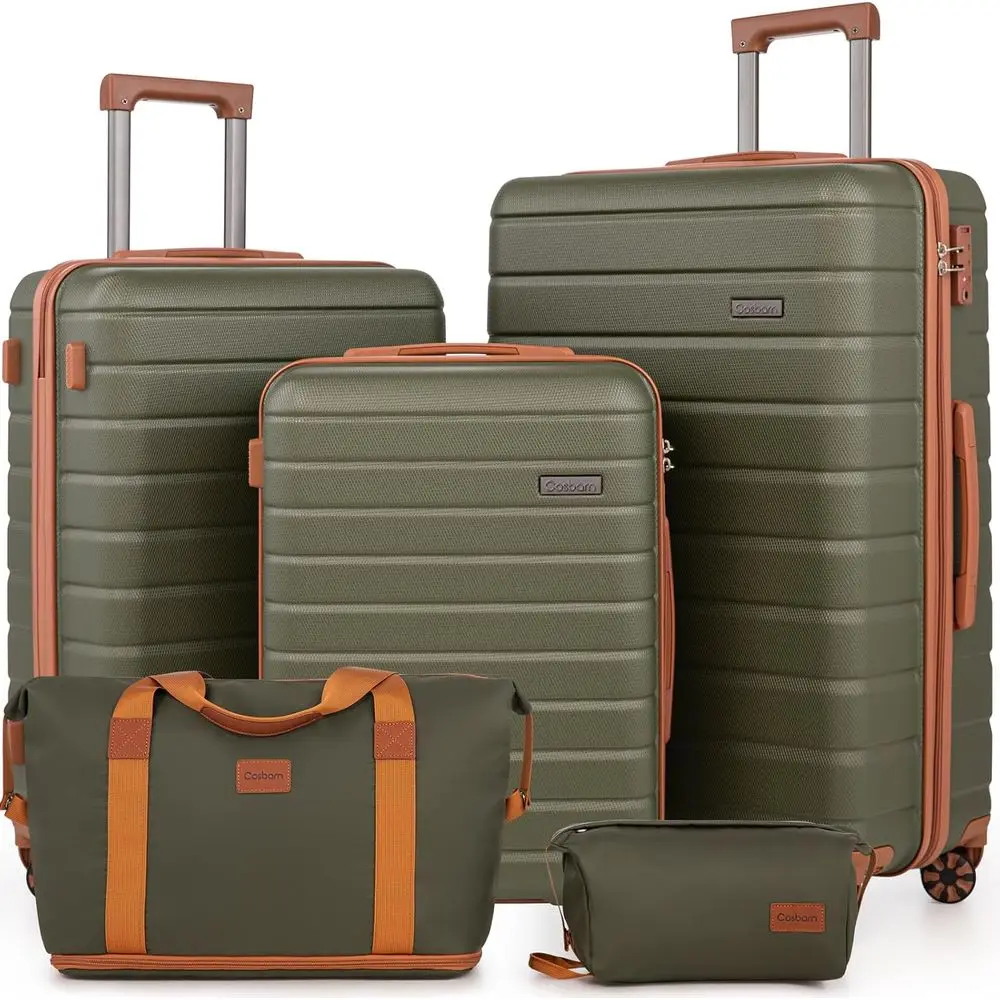 

5-Piece Spinner Luggage Set with TSA Lock, Unisex ABS Hardshell, Lightweight Waterproof Travel Case Set, Green