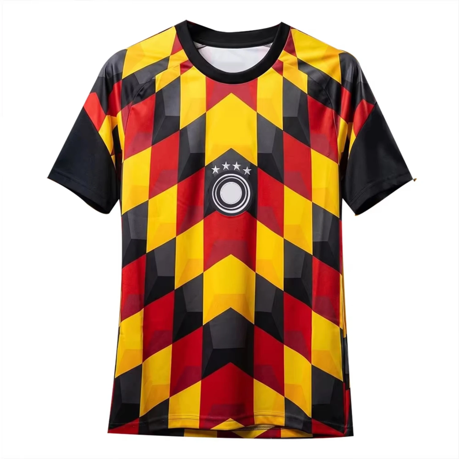 Herren Deutschland 2026 Schwarz Kariertes Trikot Fußball Sommer Rundhals Komfort Atmungsaktiv Kurzarm Unisex – Detail 4