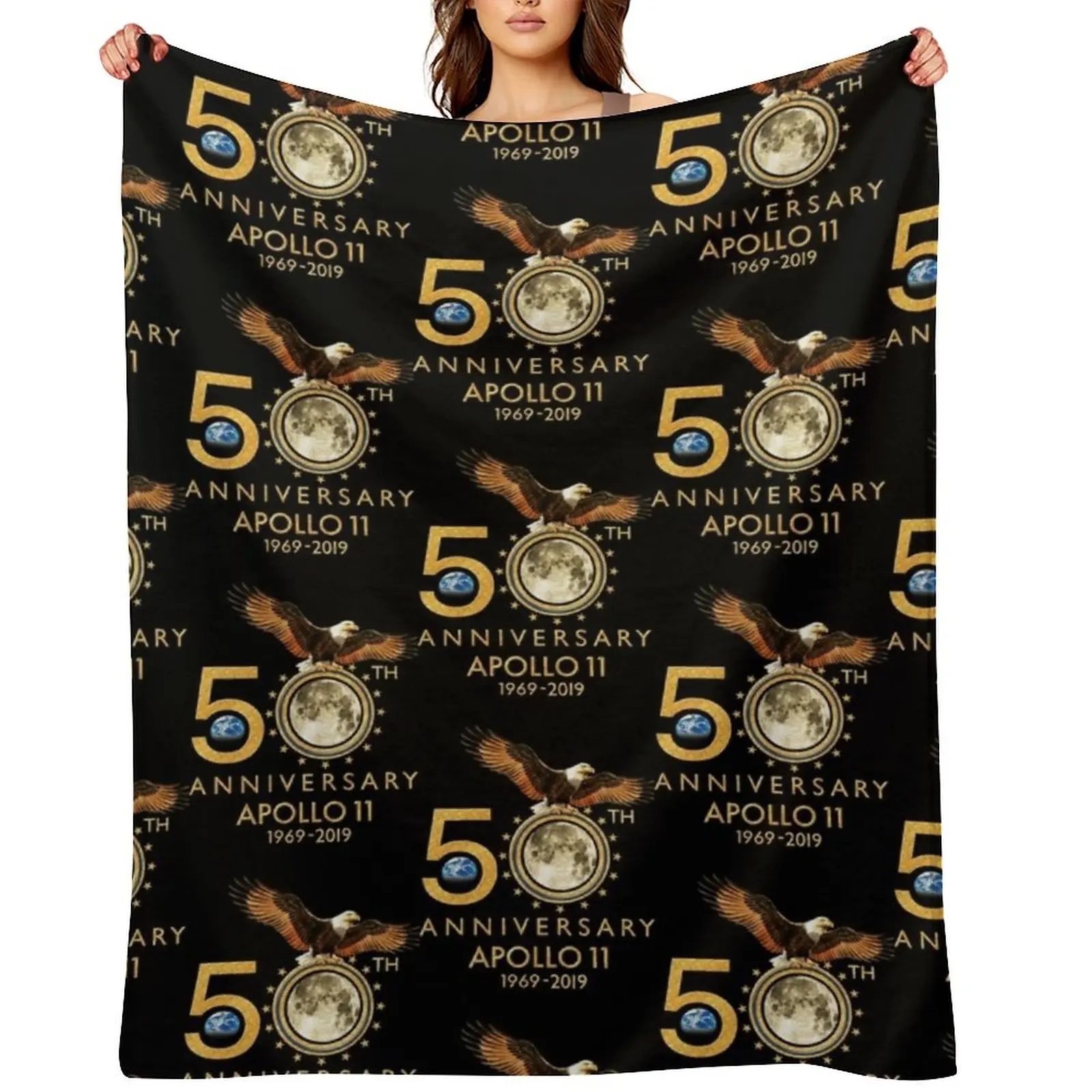 

50th Anniversary Apollo 11 moon landing 1969-2019 Classic T-Shirt Throw Blanket Soft Polar Plaid on the sofa Tourist Blankets