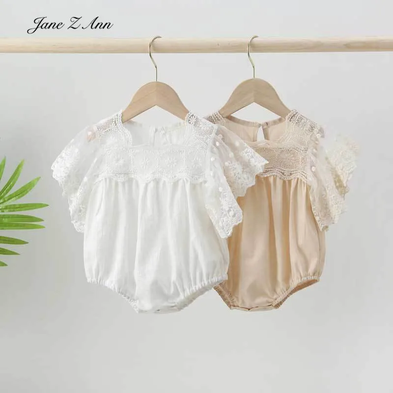 2022 summer new infants children girls short-sleeved lace 2 colors bodysuit baby photography props twins girls clothing