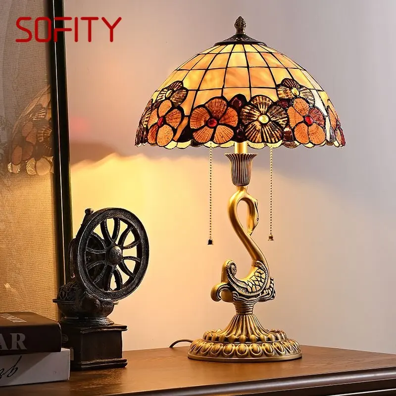 

SOFITY European Retro Brass Table Lamp LED Modern Creative Swan Copper Desk Light for Home Living Room Bedroom Decor