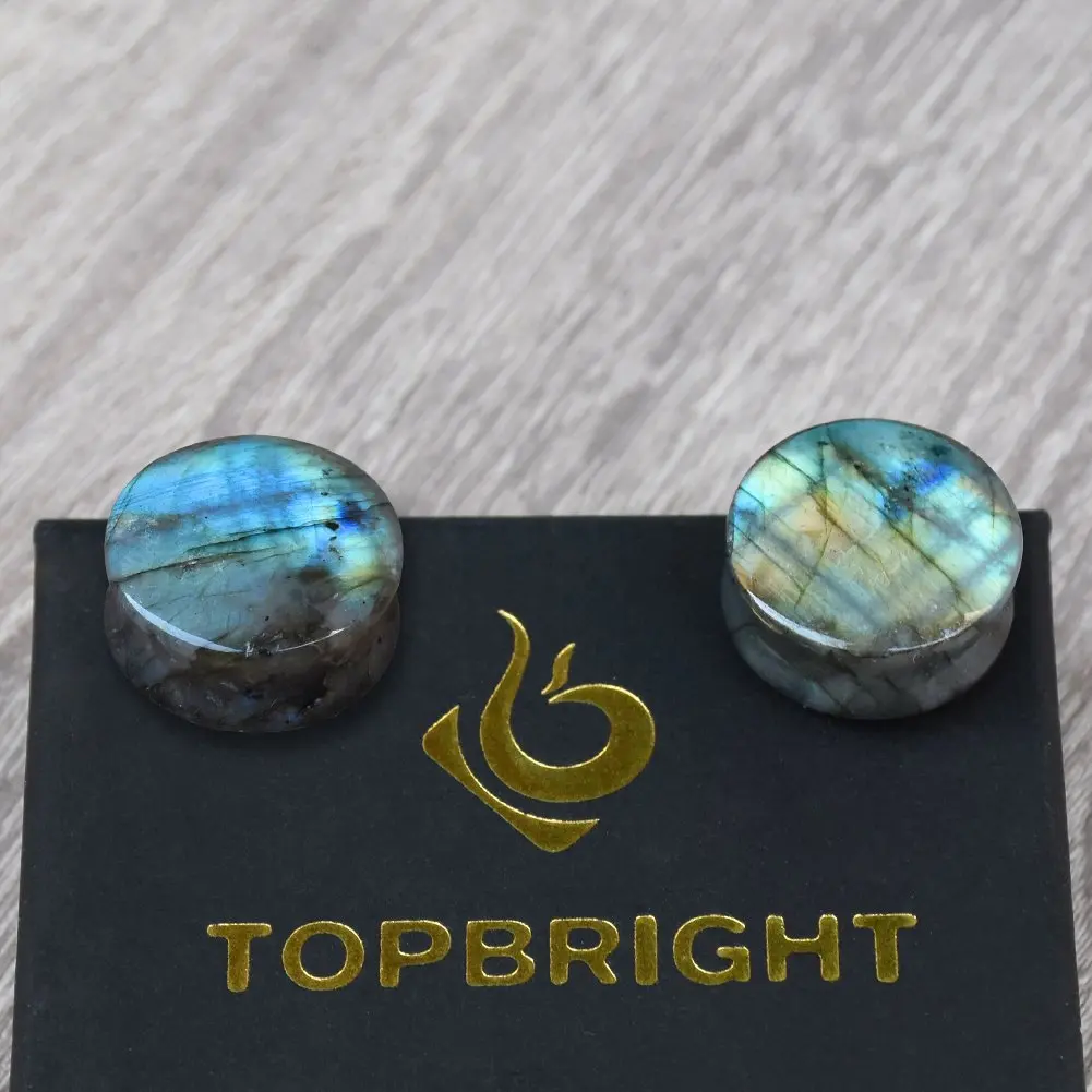 2db Organikus labradorite Kő- Húsétel Kiszélesedés Fül Nyilalló oreja Fül plugs valamint Alagút Nyergel Fül expanders számára Nők férfiak 8mm-25mm