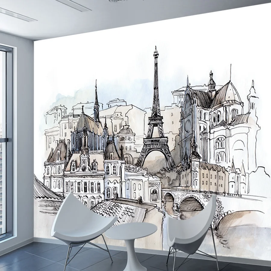 Modern Custom Peel and Stick PVC Wallpaper for Living Room Wall Papers Home Decor Panel Eiffel Tower Painting Renovation Murals