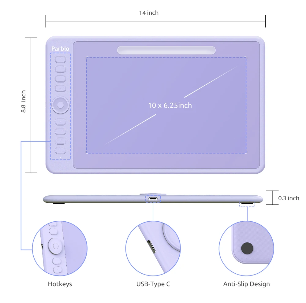 Imagem -02 - Tablet Gráfico Digital Parblo-intangbo para Desenho Jogo Osu Caneta e Luva sem Bateria 10x625 Polegadas