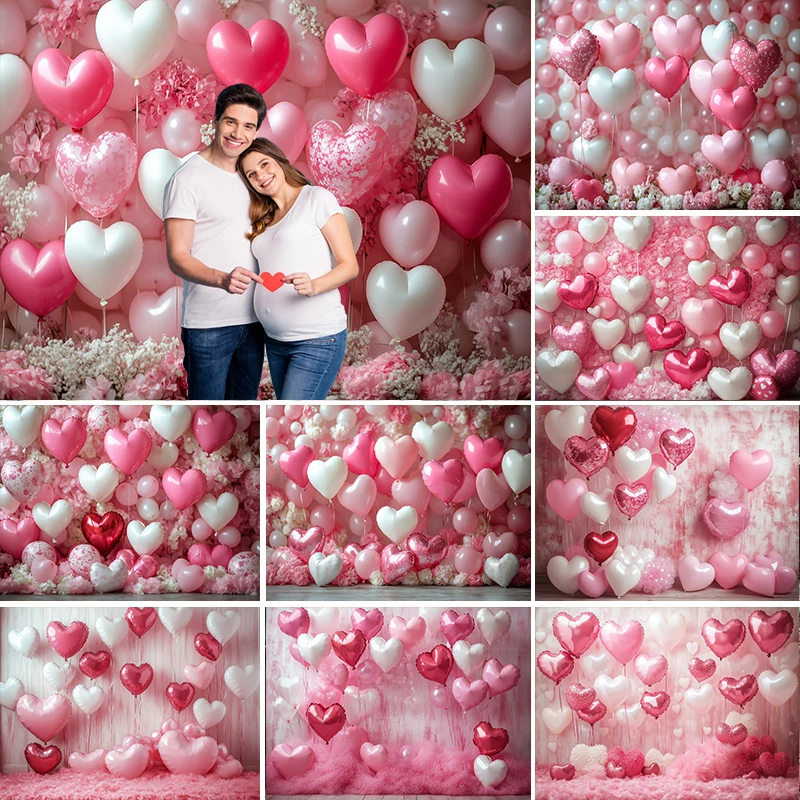 

LS Valentine's Day Photography Background Love Balloon White Brick Wall Decoration Romantic Confession Photo Backdrop Banner